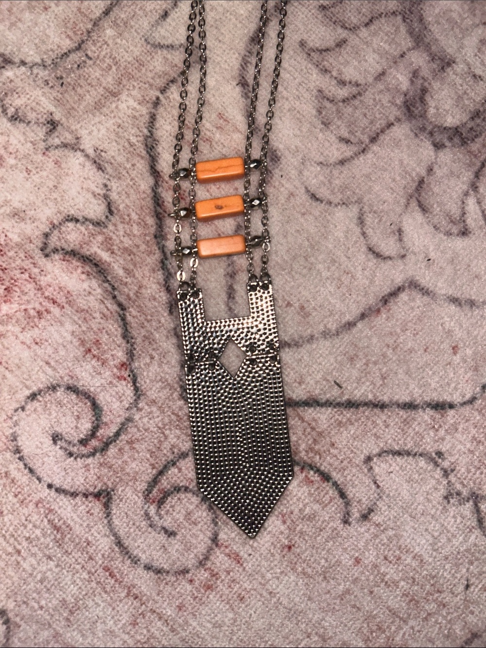 Delicate Layered Pendant Necklace - Orange Accents